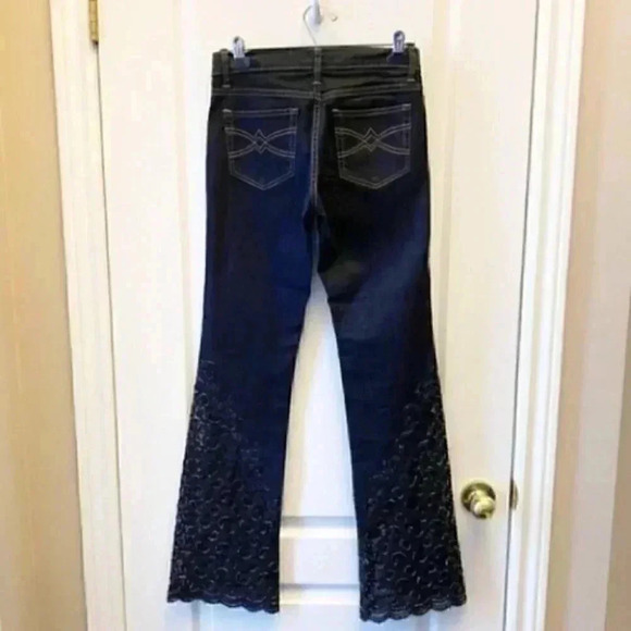Raffinalla Straight Leg Jeans Beaded Lace Embroidered Dark Blue Denim Size 2/26 - Picture 5 of 17